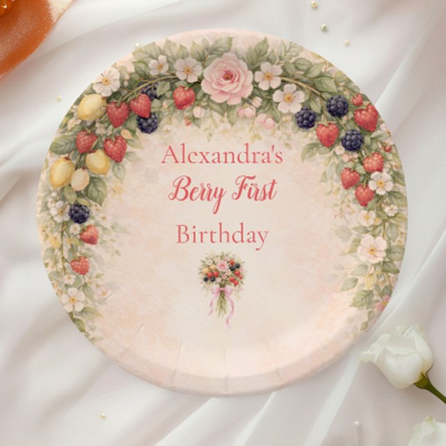 Prato De Papel Berry First Garden 1st Birthday (Criador carregado)