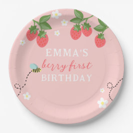 Prato De Papel Berry First Pink Strawberry and Flowers