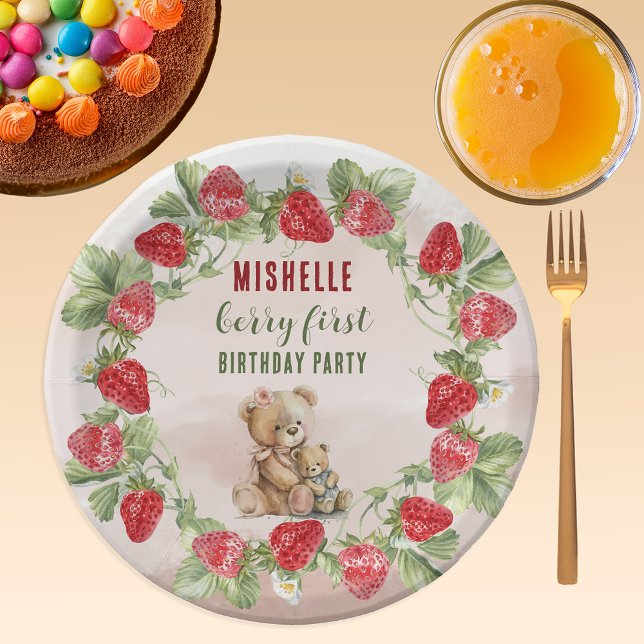 Prato De Papel Berry First Strawberry and Bear Birday (Criador carregado)