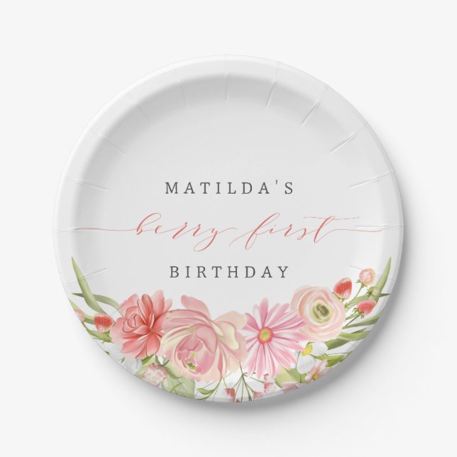 Prato De Papel Berry First Strawberry Summer primeiro aniversario (Frente)