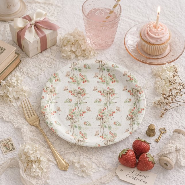 Prato De Papel Berry Floral Butterfly First Birthday (Criador carregado)