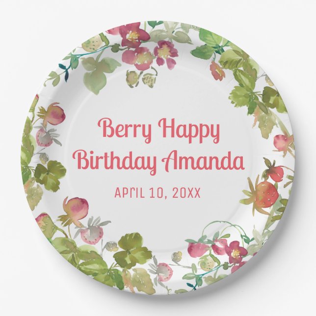 Prato De Papel Berry Happy Strawberry Birthday (Frente)