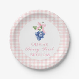 Prato De Papel Berry primeiro aniversário de mirtilo laço rosa Co