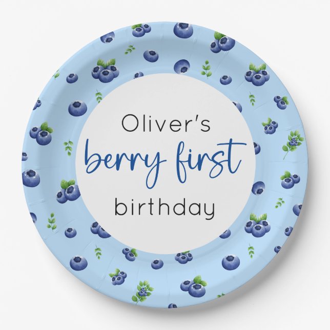 Prato De Papel Berry primeiro aniversario de mirtilo Primeiro (Frente)