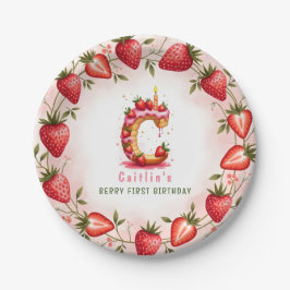 Prato De Papel Berry primeiro aniversario Plate - Letra C Cake De