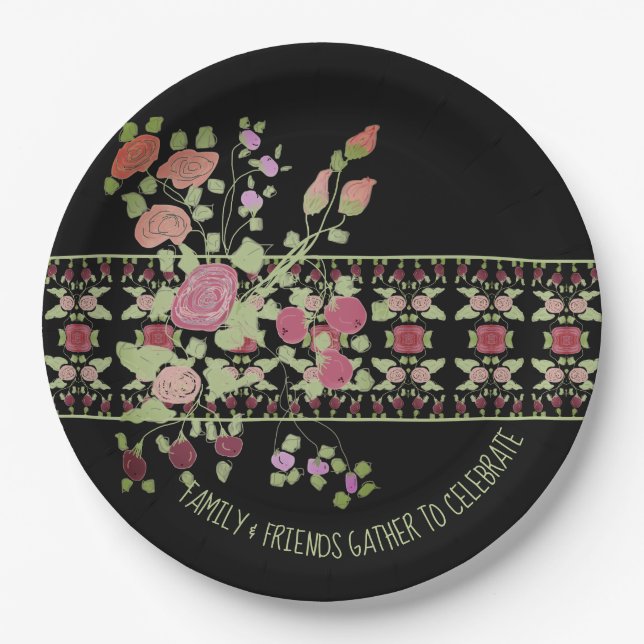 Prato De Papel Berry Shade Floral Elegante (Frente)