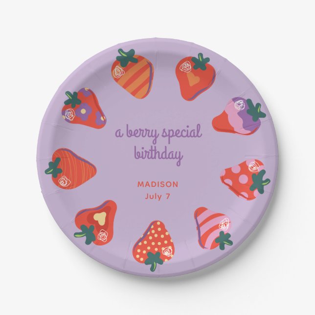 Prato De Papel Berry Special Strawberry Birthday - ameixa (Frente)