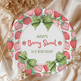 Prato De Papel Berry Sweet 3rd Birthday Strawberry Party 