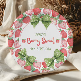 Prato De Papel Berry Sweet 4th Birthday Strawberry Party 