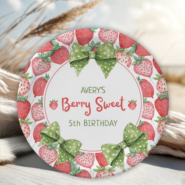 Prato De Papel Berry Sweet 5th Birthday Strawberry Party  (Criador carregado)