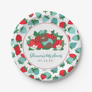 Prato De Papel Berry Sweet Baby Blue Strawberry Chá de fraldas