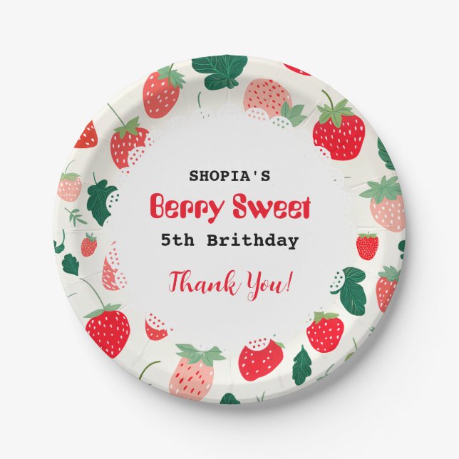 Prato De Papel Berry Sweet Birthday Convite (Frente)
