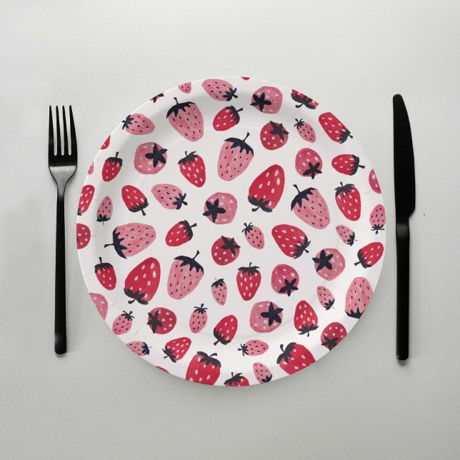 Prato De Papel Berry Sweet Chá de fraldas Paper Plates Strawberry (Criador carregado)