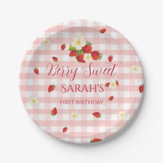 Prato De Papel Berry Sweet Strawberry 1st Birthday Party