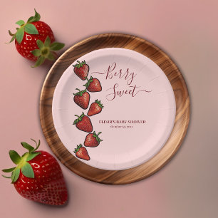 Prato De Papel Berry Sweet Strawberry Heart Chá de fraldas