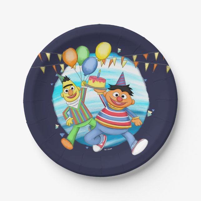 Prato De Papel Bert e Ernie Birthday Balloons (Frente)