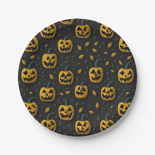 Prato De Papel Bicho de abóbora de festa do Dia das Bruxas (Frente)