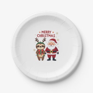Prato De Papel Bicho Preguiça de Natal Fofo Papai Noel no Bicho P