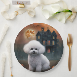 Prato De Papel Bichon Frise Halloween Scary