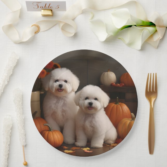Prato De Papel Bichon Frise Puppy Autumn Delight Pumpkin (Casamento)