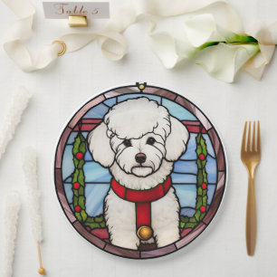 Prato De Papel Bichon Frise StainGlass Natal
