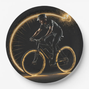 Prato De Papel Bicicleta De Neon Com Luz E Brilho Dourado