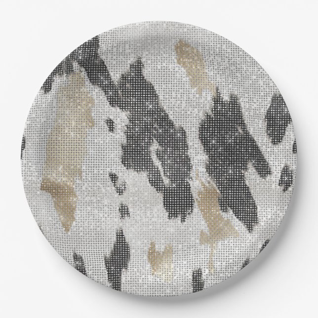 Prato De Papel Bicicleta Dourada branca negra Impressão de animai (Frente)