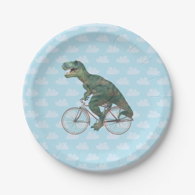 Prato De Papel Bicicleta Funny Dinosaur TRex  (Frente)