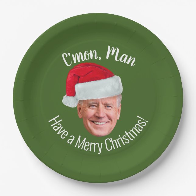Prato De Papel Biden Harris 2020 - Joe Santa Hat - Homem Comum (Frente)