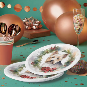 Prato De Papel Biewer Terrier Christmas Wreath Festivo Pup