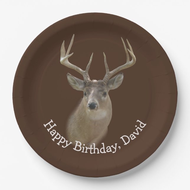 Prato De Papel Big Buck Deer Birthday (Frente)