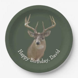 Prato De Papel Big Buck Deer Birthday Em Verde