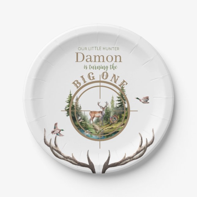 Prato De Papel Big One Hunting First Birthday (Frente)