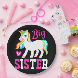 Prato De Papel Big Sister Magical Unicorn com Rainbow Mane & Tail