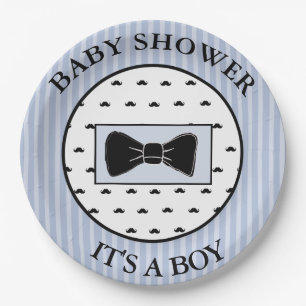 Prato De Papel Bigode do chá de fraldas e placas azuis de Bowtie