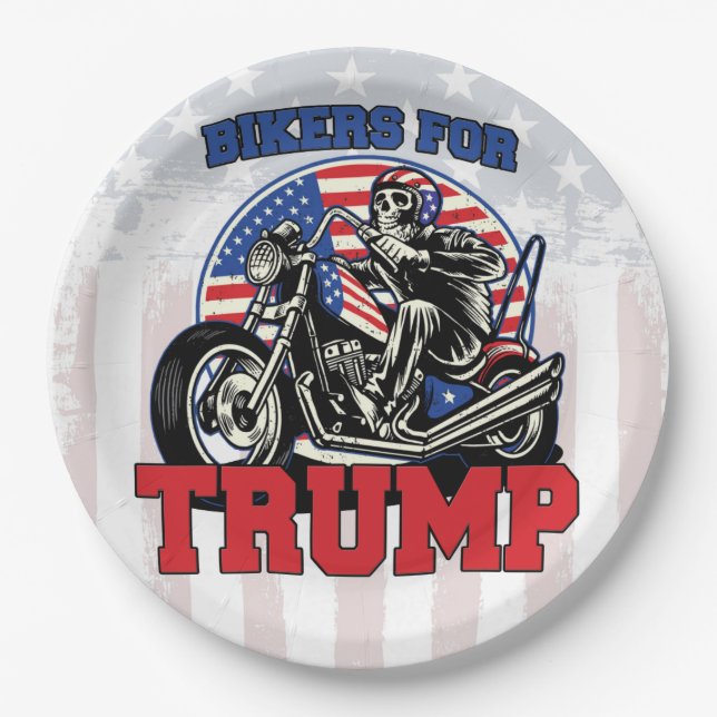 Prato De Papel Bikers para Presidente Patriótico da TRUMP (Frente)