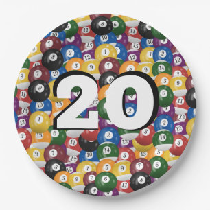 Prato De Papel Billiard Balls para 20 de aniversário