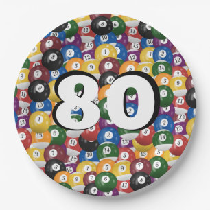 Prato De Papel Billiard Balls para 80 de aniversário