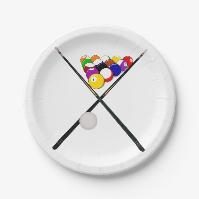 Prato De Papel Billiard Piscinas Balls and Cues (Frente)