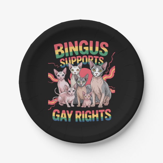 Prato De Papel Bingus dá suporte a gays Rights Sphynx Cat LGBTQ P (Frente)