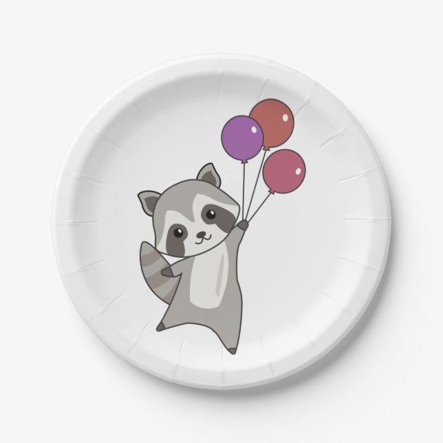 Prato De Papel Birthday Animal Cute Raccoon Aniversário de crianç (Frente)
