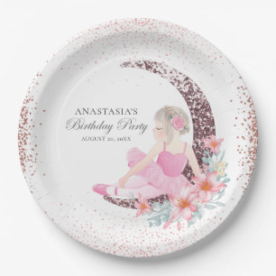 Prato De Papel Birthday Ballerina Moon Glitter Personalizado