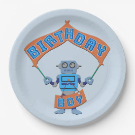 Prato De Papel Birthday Boy Robot