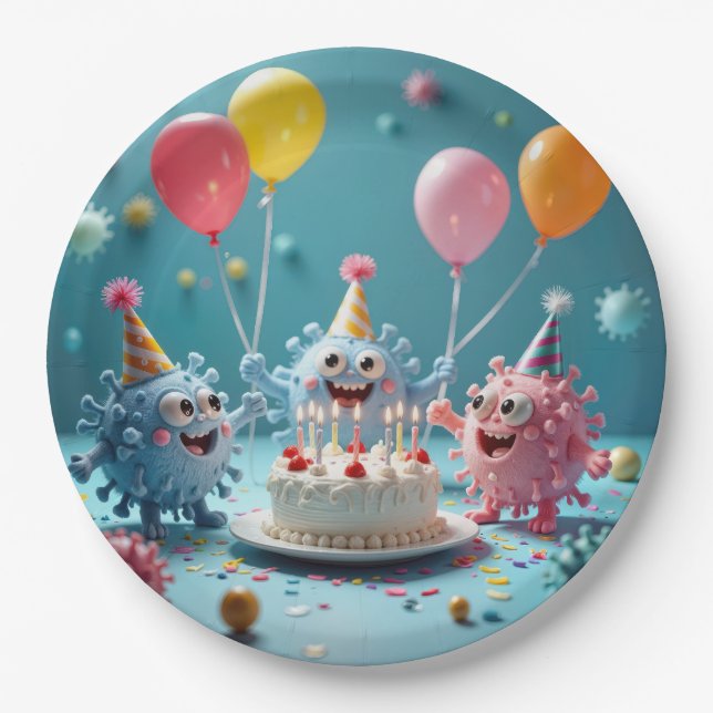 Prato De Papel Birthday Cartoon Germ Party Fun (Frente)