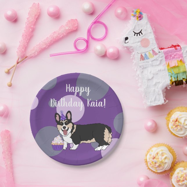 Prato De Papel Birthday Corgi   (Festa)