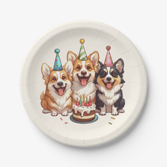 Prato De Papel Birthday Corgi Dogs (Frente)