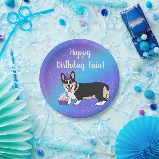 Prato De Papel Birthday Corgis Blue/Purple (Festa)