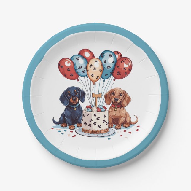 Prato De Papel Birthday Dachshund Dogs (Frente)