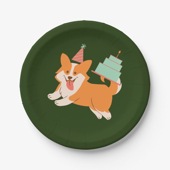 Prato De Papel Birthday Pembroke Welsh Corgi (Frente)