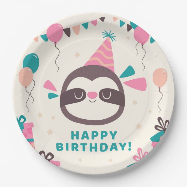 Prato De Papel Birthday Sloth (Frente)